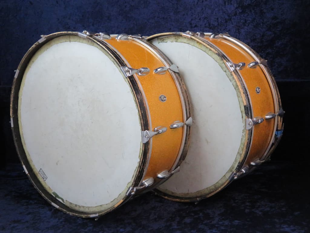 Slingerland Pair of 10 x 26 Sparkling Orange Pearl Wood Bass Drums Serial #246944 and Serial #253875