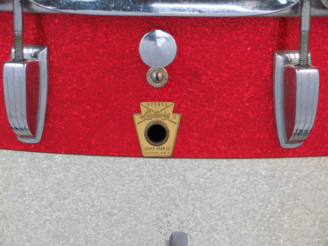 Ludwig Kick 10 x 14 Sparkling Red and Silver Pearl Wood Marching Snare Drum Serial #425455