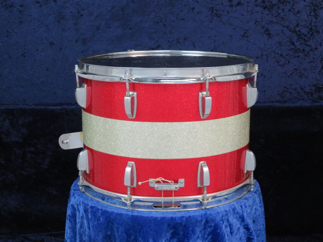 Ludwig Kick 10 x 14 Sparkling Red and Silver Pearl Wood Marching Snare Drum Serial #425455