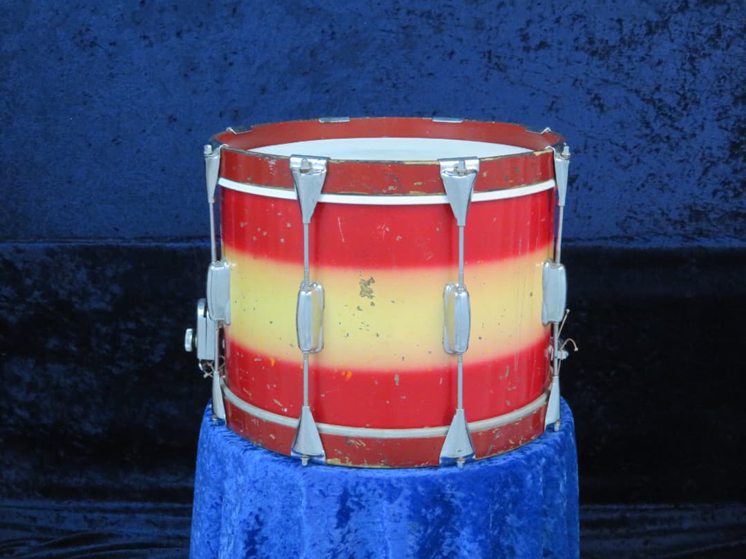 Slingerland 10 x 14 Red and Yellow Duco Wood Hoop Marching Snare Drum 1940's Serial #205987