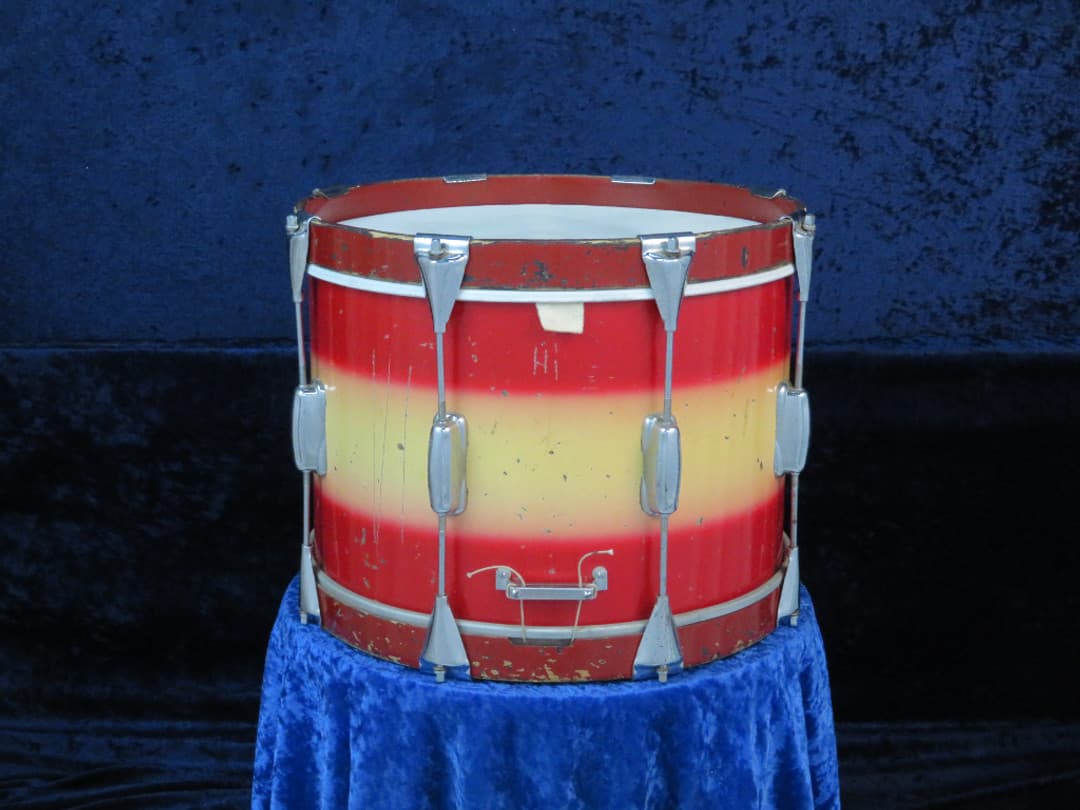 Slingerland 10 x 14 Red and Yellow Duco Wood Hoop Marching Snare Drum 1940's Serial #205987