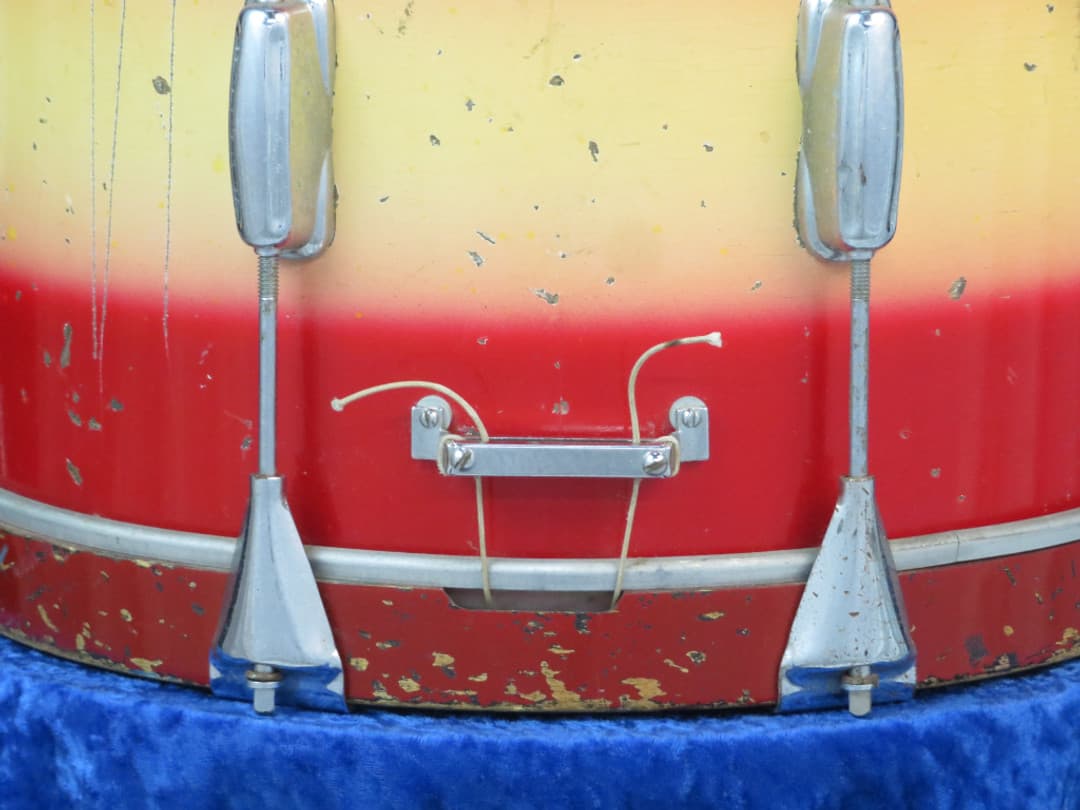 Slingerland 10 x 14 Red and Yellow Duco Wood Hoop Marching Snare Drum 1940's Serial #205987