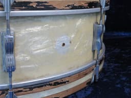 Ludwig Scotch 6 x 28 White Marine Pearl Wood Bass Drum Serial #713808 Ludwig Scotch 6 x 28 White Marine Pearl Wood Bass Drum Serial #713808