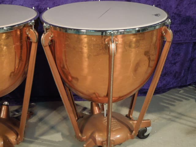 Set of 2 Ludwig Copper Symphonic Model Timpani 26 and 29 inch. Serial #isi9314-1
