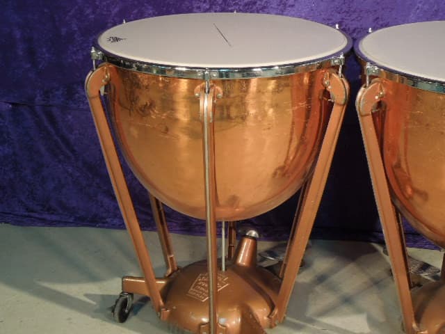 Set of 2 Ludwig Copper Symphonic Model Timpani 26 and 29 inch. Serial #isi9314-1