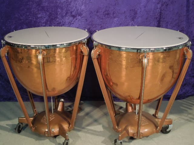 Set of 2 Ludwig Copper Symphonic Model Timpani 26 and 29 inch. Serial #isi9314-1