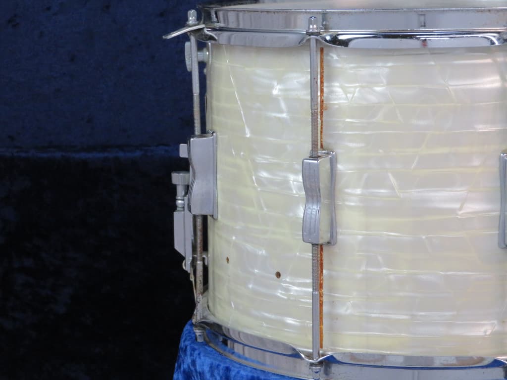 Ludwig 10 x 14 White Marine Pearl Wood Marching Snare Drum Serial #1629702