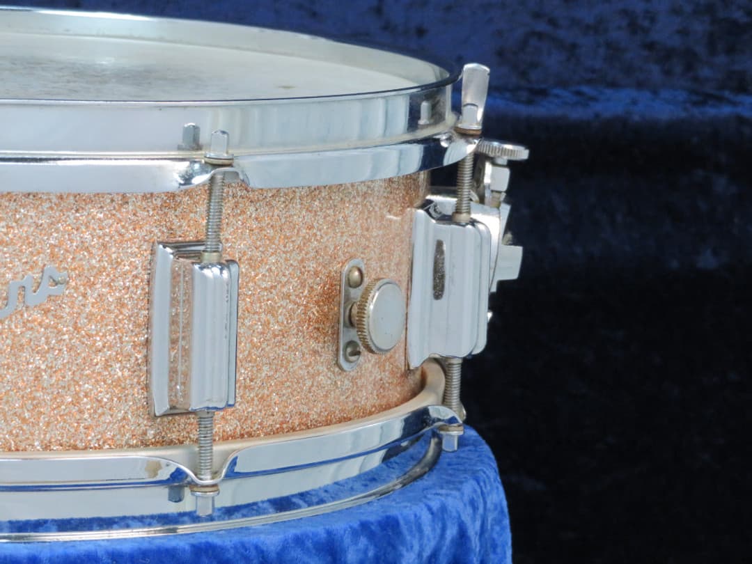 Rogers Powertone 5 x 14 Pink Champagne Pearl Wood Snare Drum 1960's Serial #5820