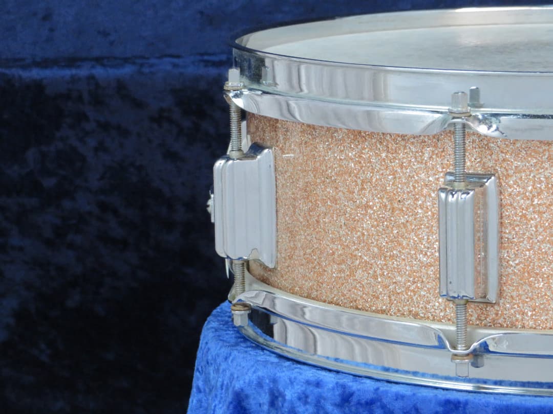 Rogers Powertone 5 x 14 Pink Champagne Pearl Wood Snare Drum 1960's Serial #5820