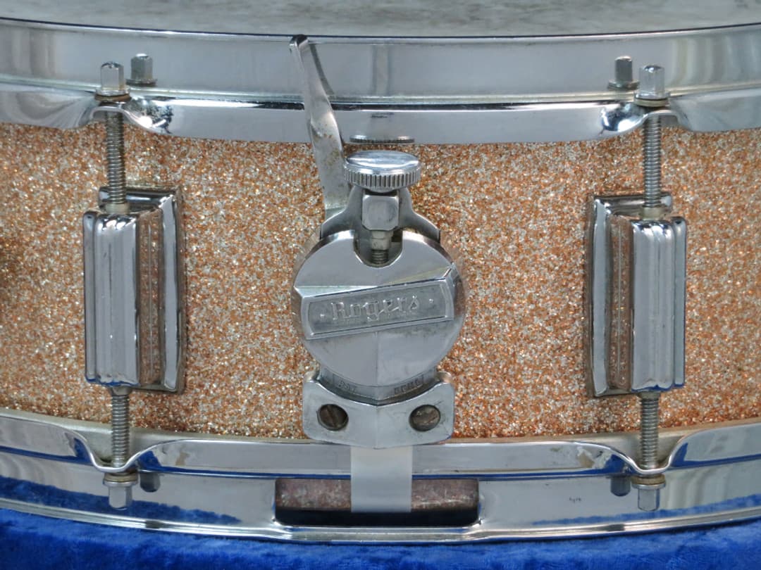 Rogers Powertone 5 x 14 Pink Champagne Pearl Wood Snare Drum 1960's Serial #5820