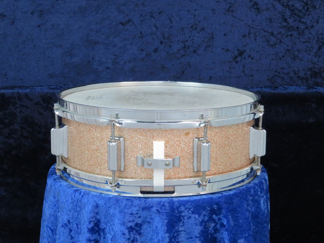 Rogers Powertone 5 x 14 Pink Champagne Pearl Wood Snare Drum 1960's Serial #5820