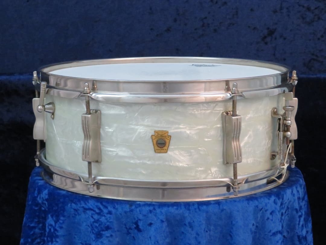 Ludwig No. 491 Pioneer 5 x 14 White Marine Pearl Wood Snare Drum 1965 Serial #207337 Ludwig No. 491 Pioneer 5 x 14 White Marine Pearl Wood Snare Drum 1965 Serial #207337