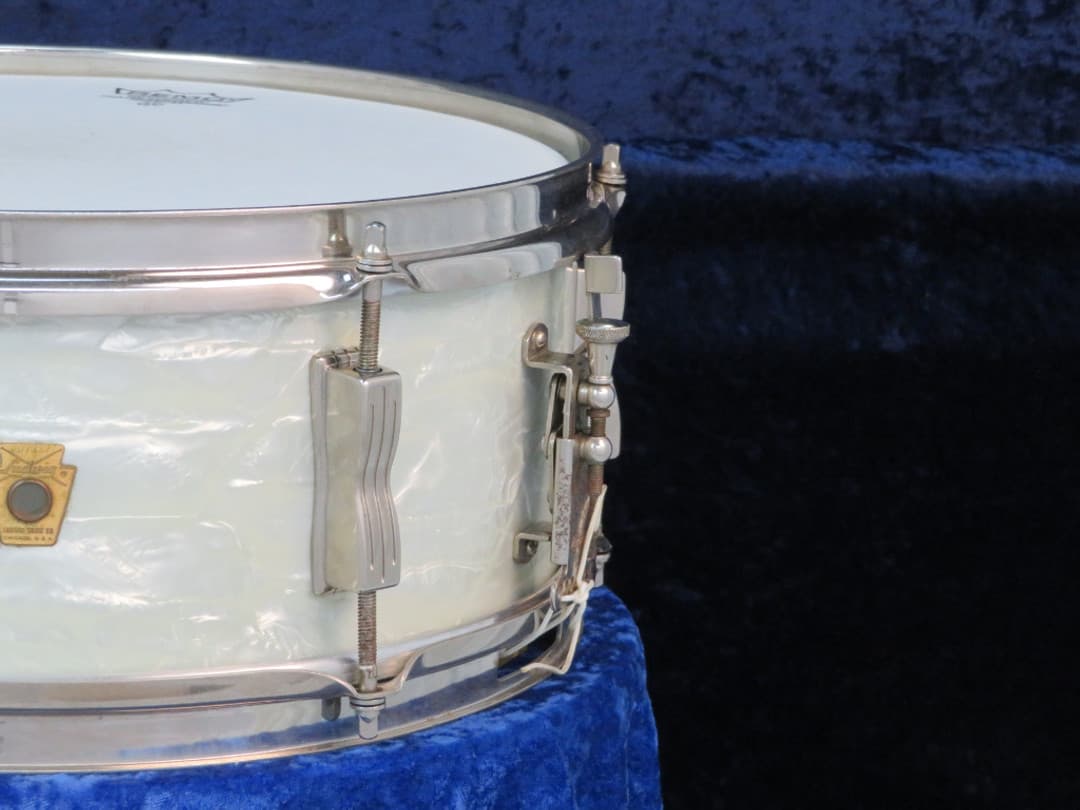 Ludwig No. 491 Pioneer 5 x 14 White Marine Pearl Wood Snare Drum 1965 Serial #207337